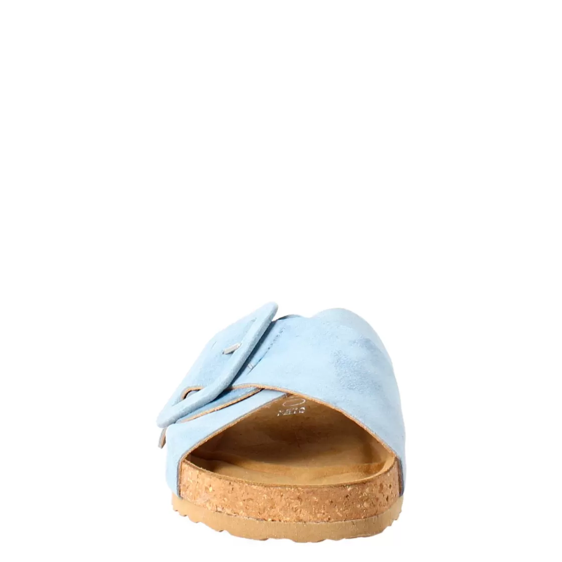 Clearance Leonardo Shoes Sandalo Doppia Fascia E Fibbia Da Donna In Pelle Scamosciata Celeste