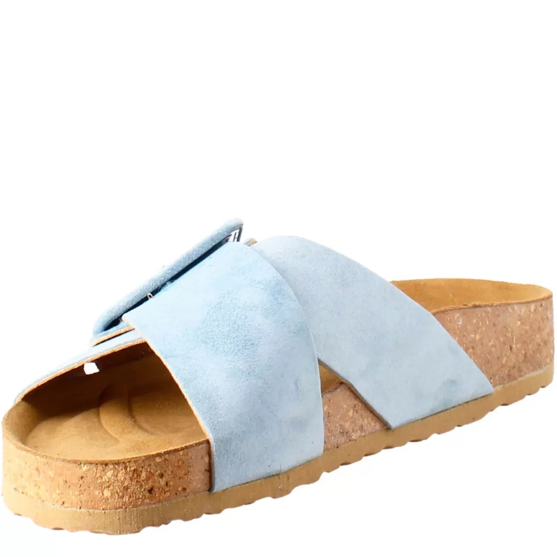 Clearance Leonardo Shoes Sandalo Doppia Fascia E Fibbia Da Donna In Pelle Scamosciata Celeste