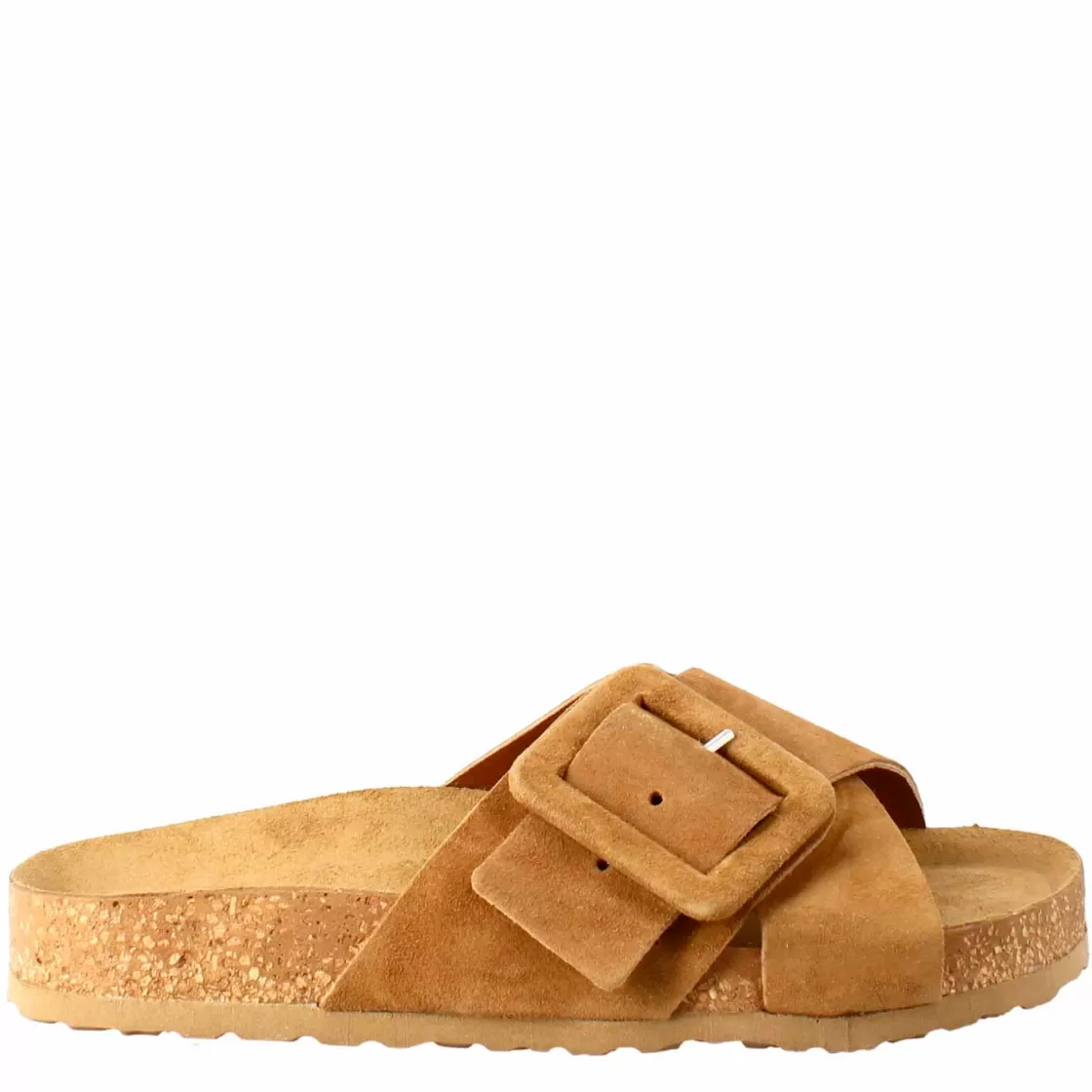 Clearance Leonardo Shoes Sandalo Doppia Fascia E Fibbia Da Donna In Pelle Scamosciata Marrone