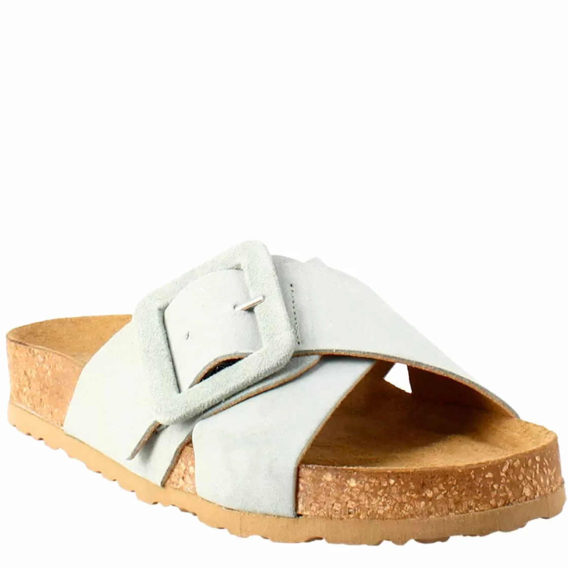 Store Leonardo Shoes Sandalo Doppia Fascia E Fibbia Da Donna In Pelle Scamosciata Verde