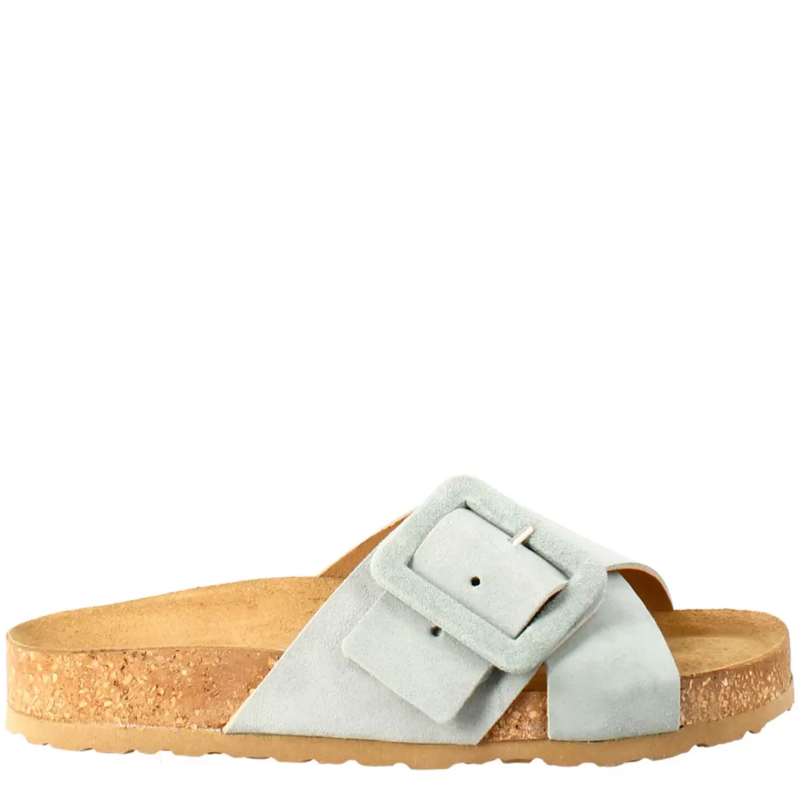 Store Leonardo Shoes Sandalo Doppia Fascia E Fibbia Da Donna In Pelle Scamosciata Verde