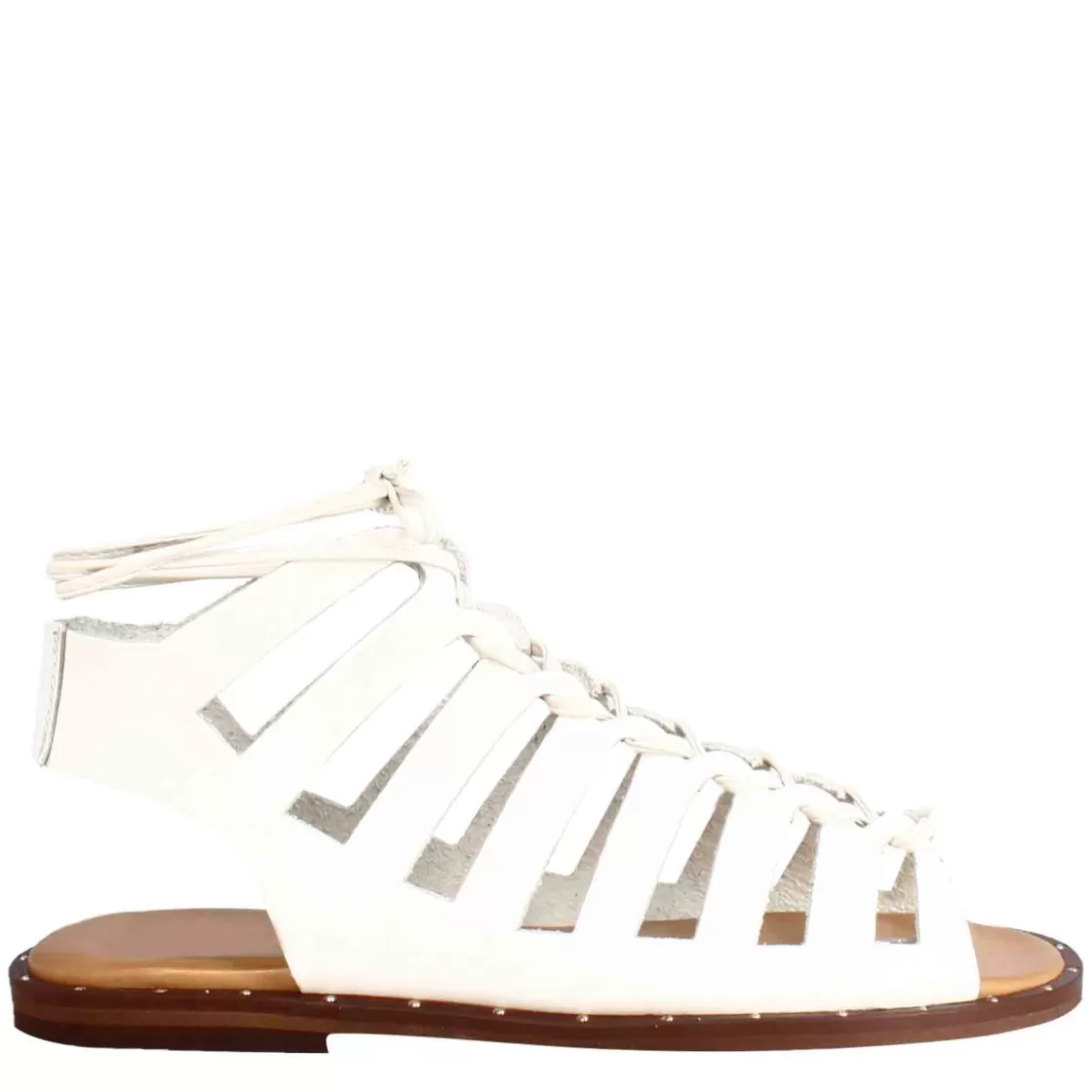 Fashion Leonardo Shoes Sandalo Gladiatore Da Donna Con Lacci Fatti A Mano In Pelle Bianca Bianco
