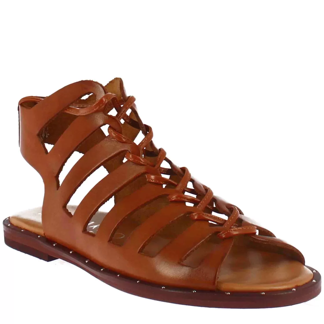 Online Leonardo Shoes Sandalo Gladiatore Da Donna Con Lacci Fatti A Mano In Pelle Marrone