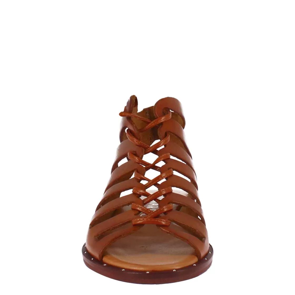 Online Leonardo Shoes Sandalo Gladiatore Da Donna Con Lacci Fatti A Mano In Pelle Marrone