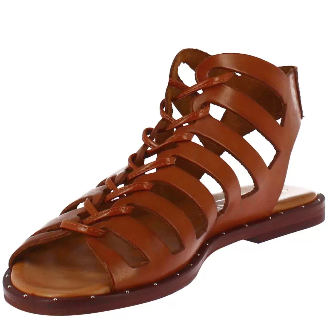 Online Leonardo Shoes Sandalo Gladiatore Da Donna Con Lacci Fatti A Mano In Pelle Marrone