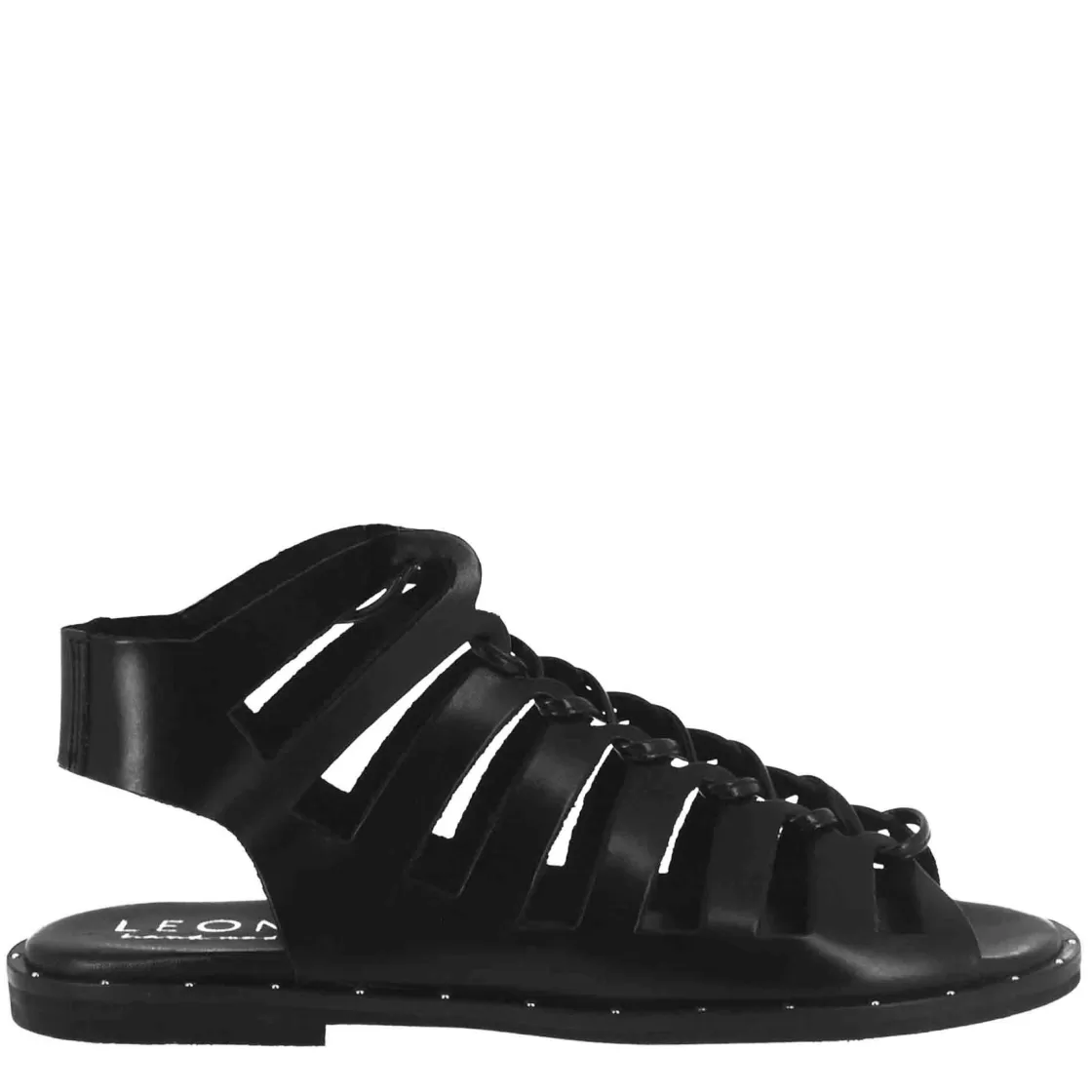 New Leonardo Shoes Sandalo Gladiatore Da Donna Con Lacci Fatti A Mano In Pelle Nero