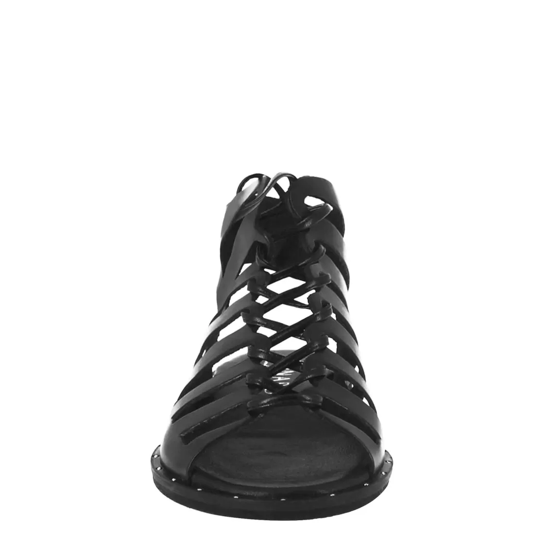 New Leonardo Shoes Sandalo Gladiatore Da Donna Con Lacci Fatti A Mano In Pelle Nero