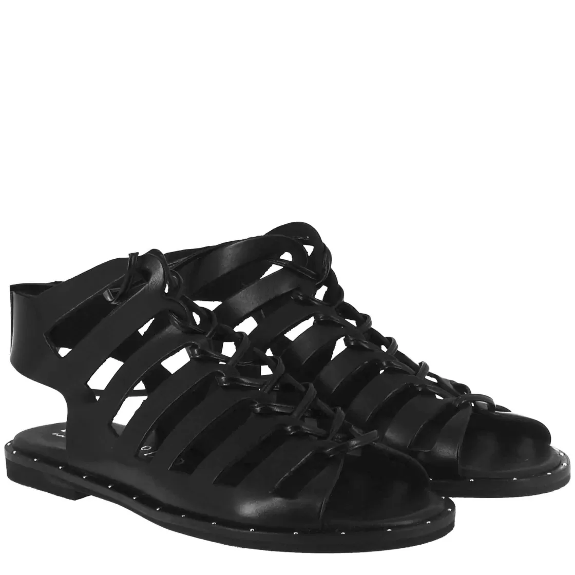 New Leonardo Shoes Sandalo Gladiatore Da Donna Con Lacci Fatti A Mano In Pelle Nero