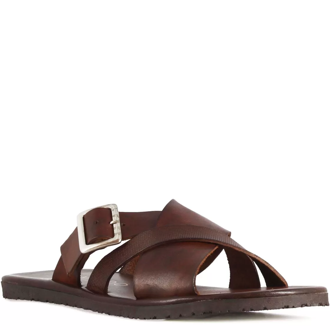 Flash Sale Leonardo Shoes Sandalo Slider A Due Fasce Con Fibbia Da Uomo In Pelle Colore Marrone