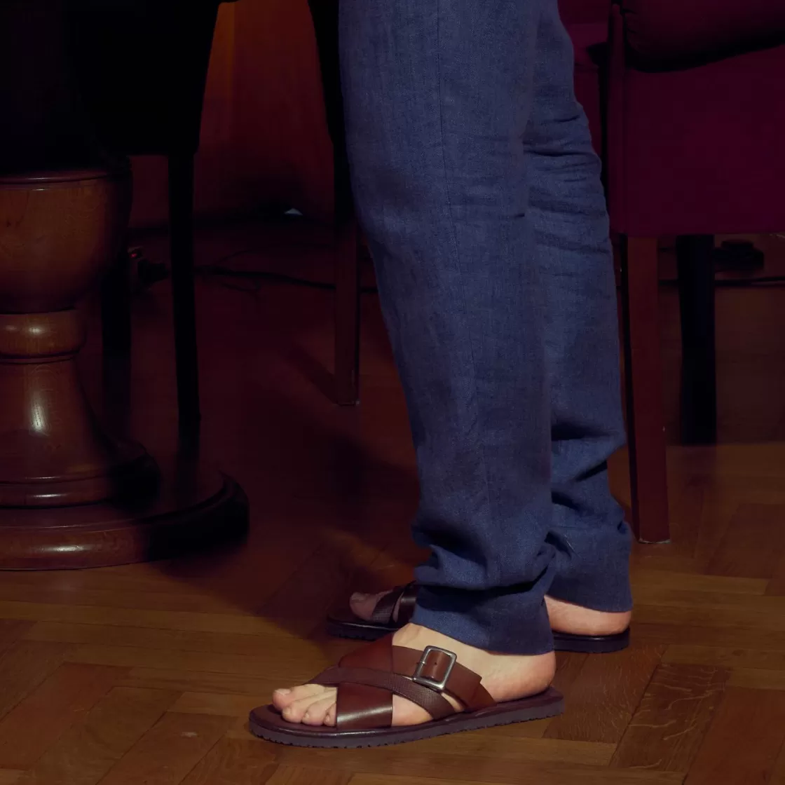 Flash Sale Leonardo Shoes Sandalo Slider A Due Fasce Con Fibbia Da Uomo In Pelle Colore Marrone