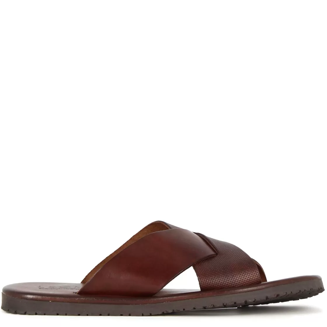 Fashion Leonardo Shoes Sandalo Slider Con Fasce Incrociate Da Uomo In Pelle Colore Marrone