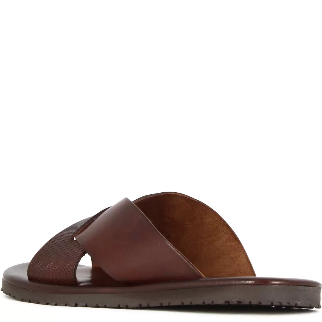 Fashion Leonardo Shoes Sandalo Slider Con Fasce Incrociate Da Uomo In Pelle Colore Marrone