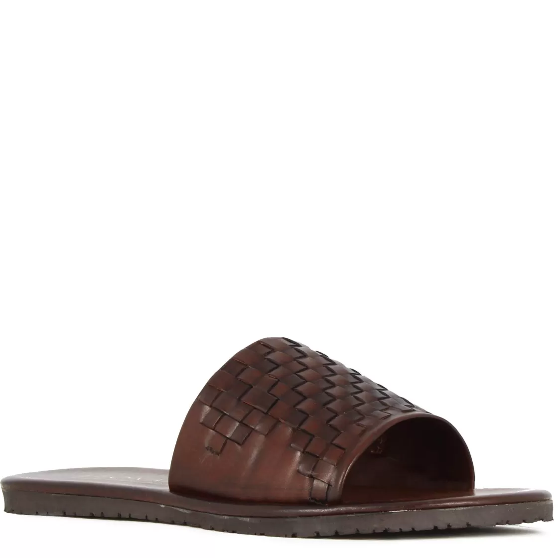 Flash Sale Leonardo Shoes Sandalo Slider Da Uomo Con Fascia In Pelle Intrecciata Colore Marrone