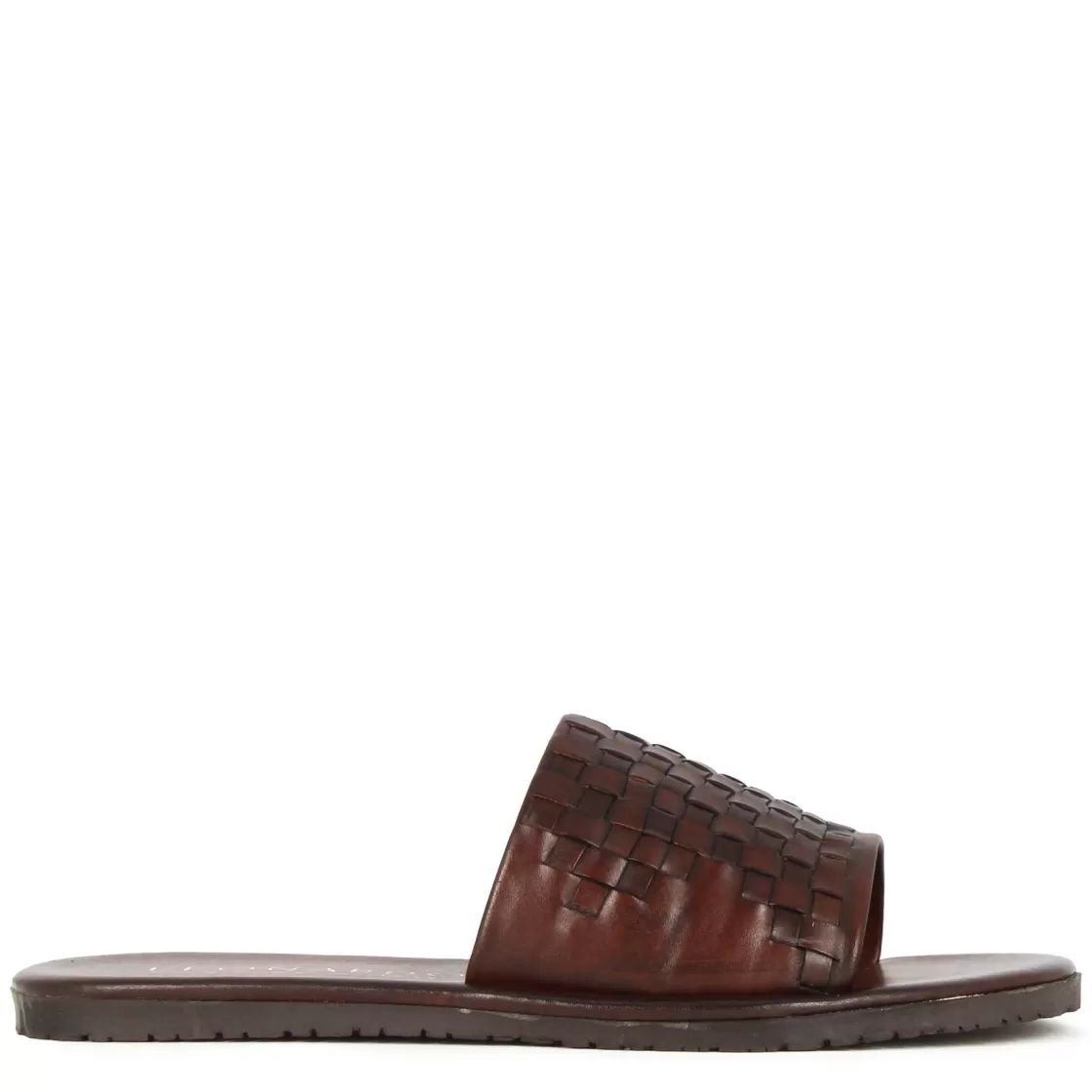 Flash Sale Leonardo Shoes Sandalo Slider Da Uomo Con Fascia In Pelle Intrecciata Colore Marrone