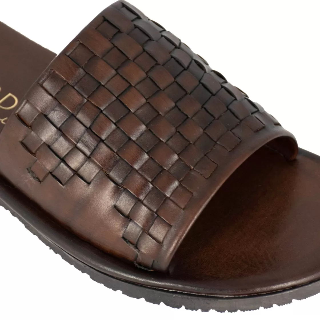 Flash Sale Leonardo Shoes Sandalo Slider Da Uomo Con Fascia In Pelle Intrecciata Colore Marrone