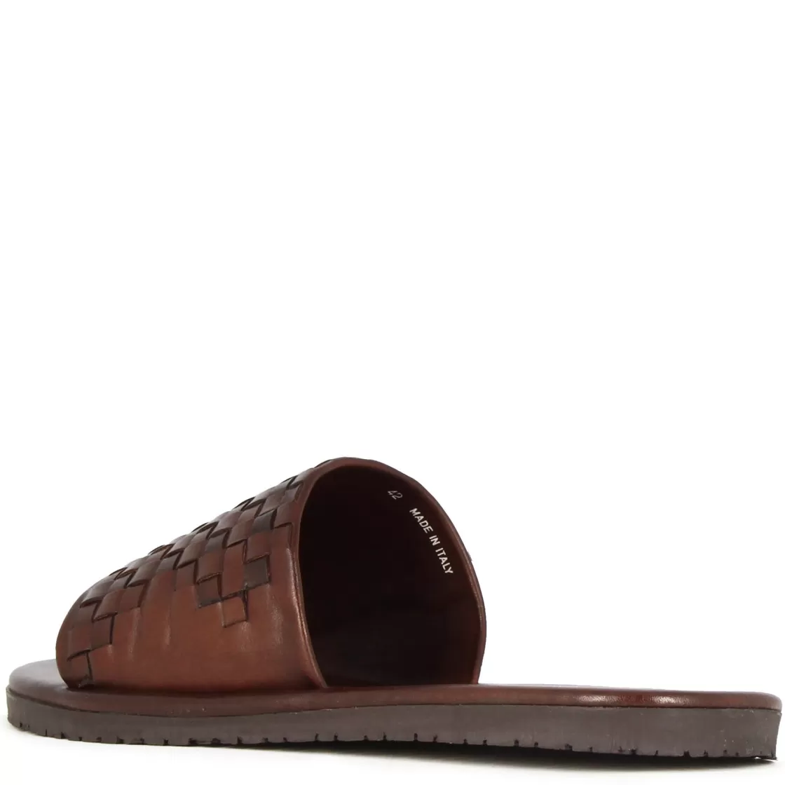 Flash Sale Leonardo Shoes Sandalo Slider Da Uomo Con Fascia In Pelle Intrecciata Colore Marrone