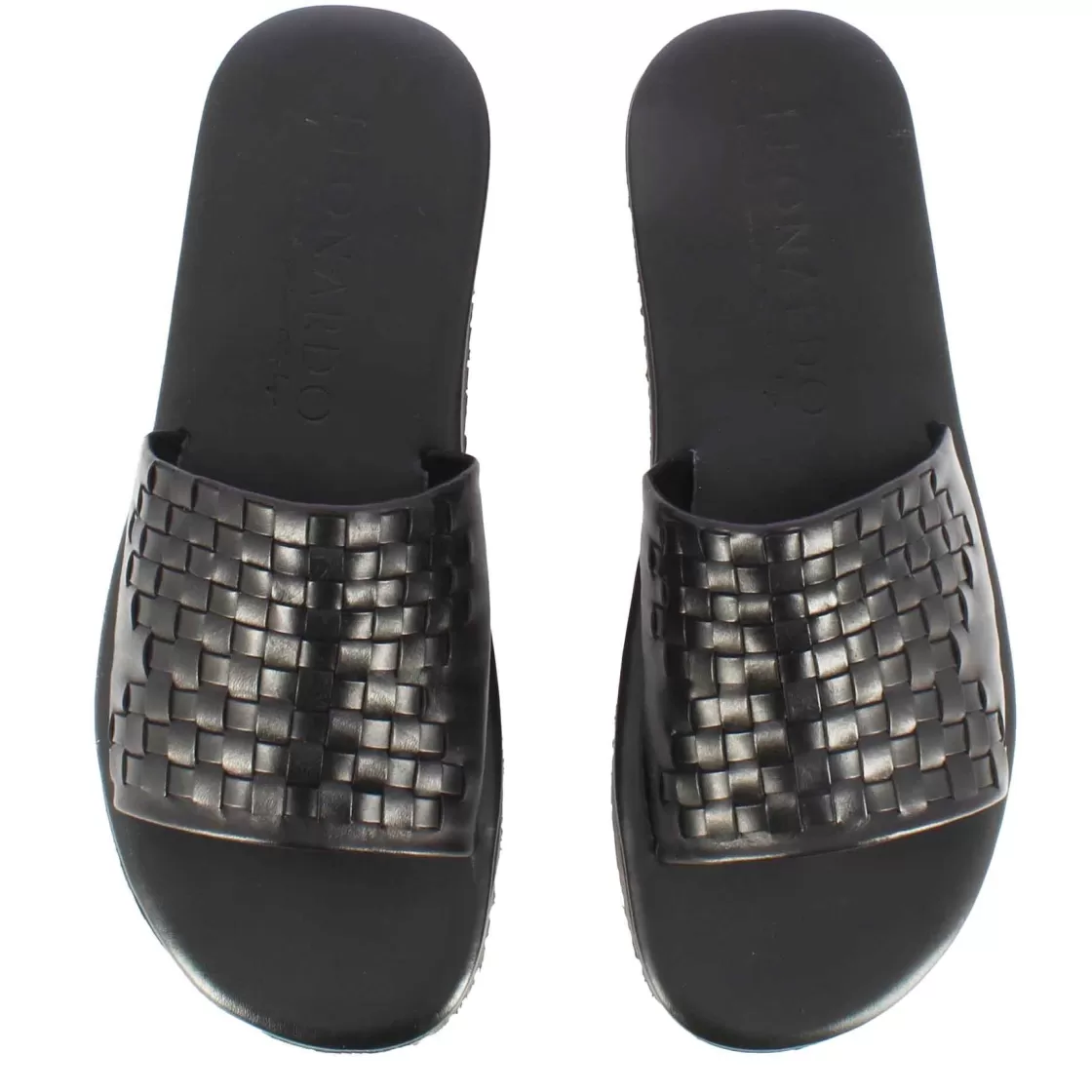Hot Leonardo Shoes Sandalo Slider Da Uomo Con Fascia In Pelle Intrecciata Colore Nero