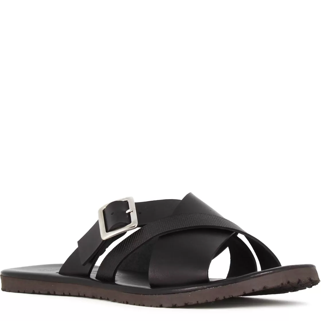 Outlet Leonardo Shoes Sandalo Slider Da Uomo In Pelle Colore Con Fibbia Nero