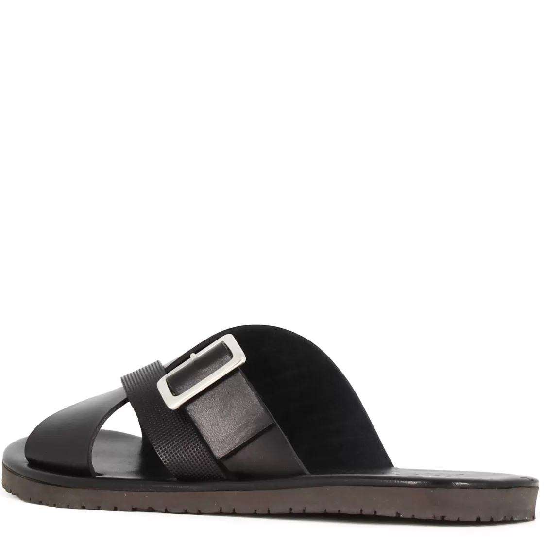 Outlet Leonardo Shoes Sandalo Slider Da Uomo In Pelle Colore Con Fibbia Nero