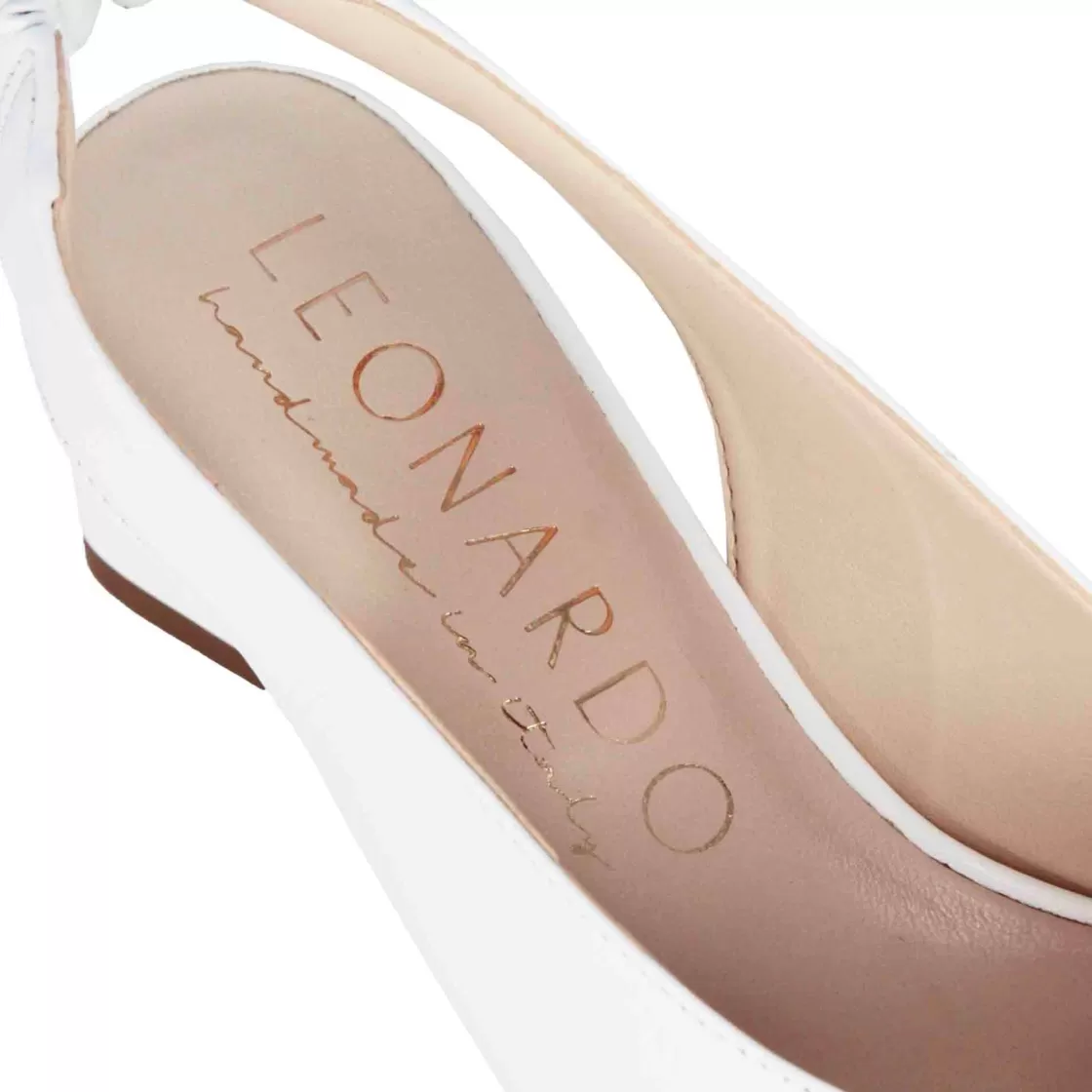 Sale Leonardo Shoes Sandalo Slingback Da Donna In Pelle Colore Con Punta Quadrata Bianco