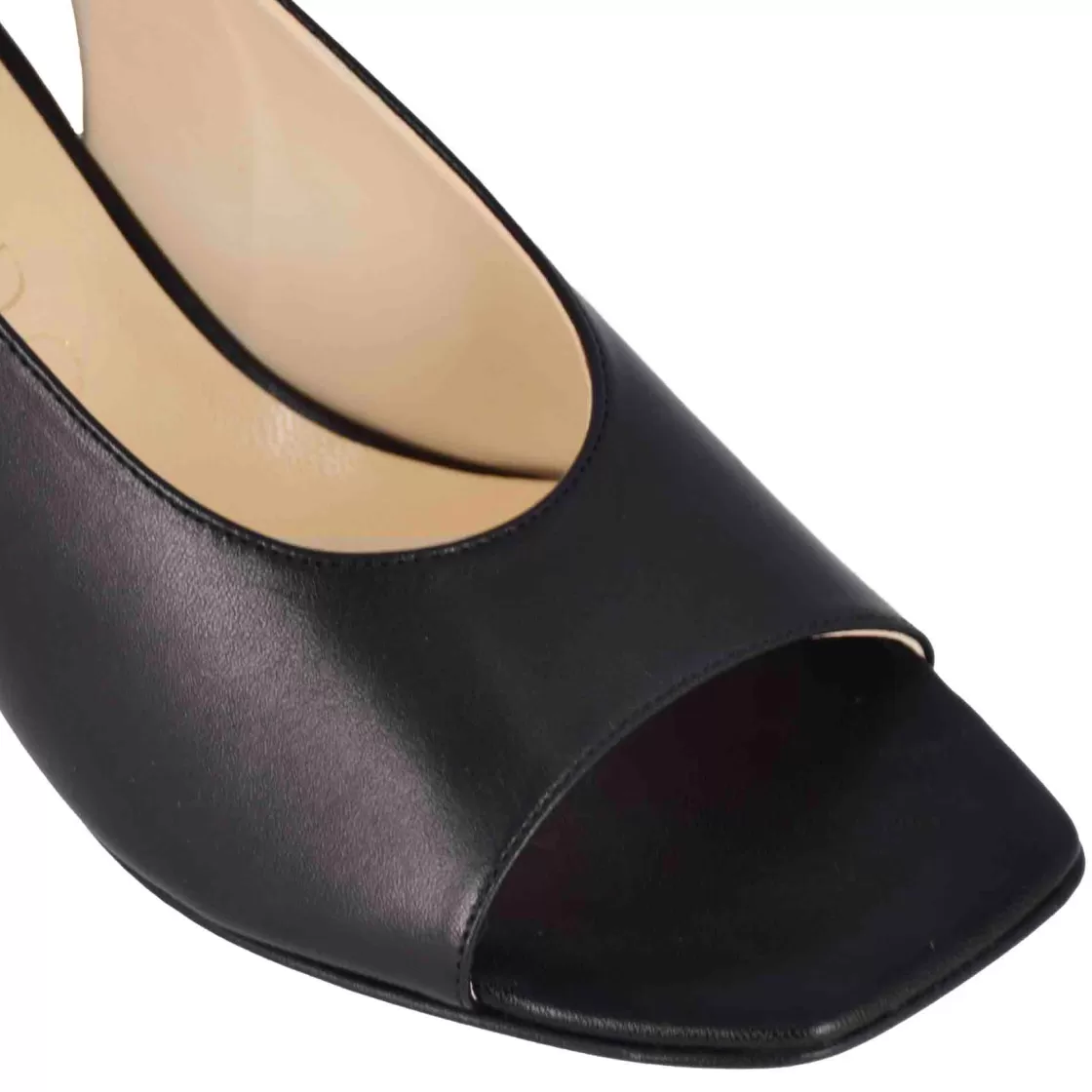 Online Leonardo Shoes Sandalo Slingback Da Donna In Pelle Colore Con Punta Quadrata Nero