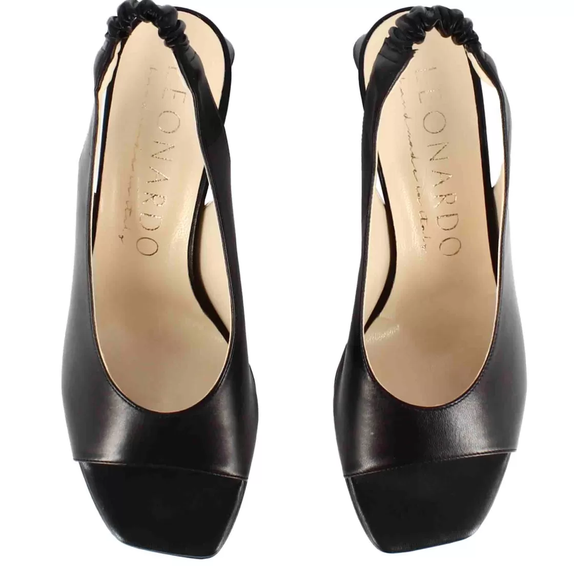 Online Leonardo Shoes Sandalo Slingback Da Donna In Pelle Colore Con Punta Quadrata Nero