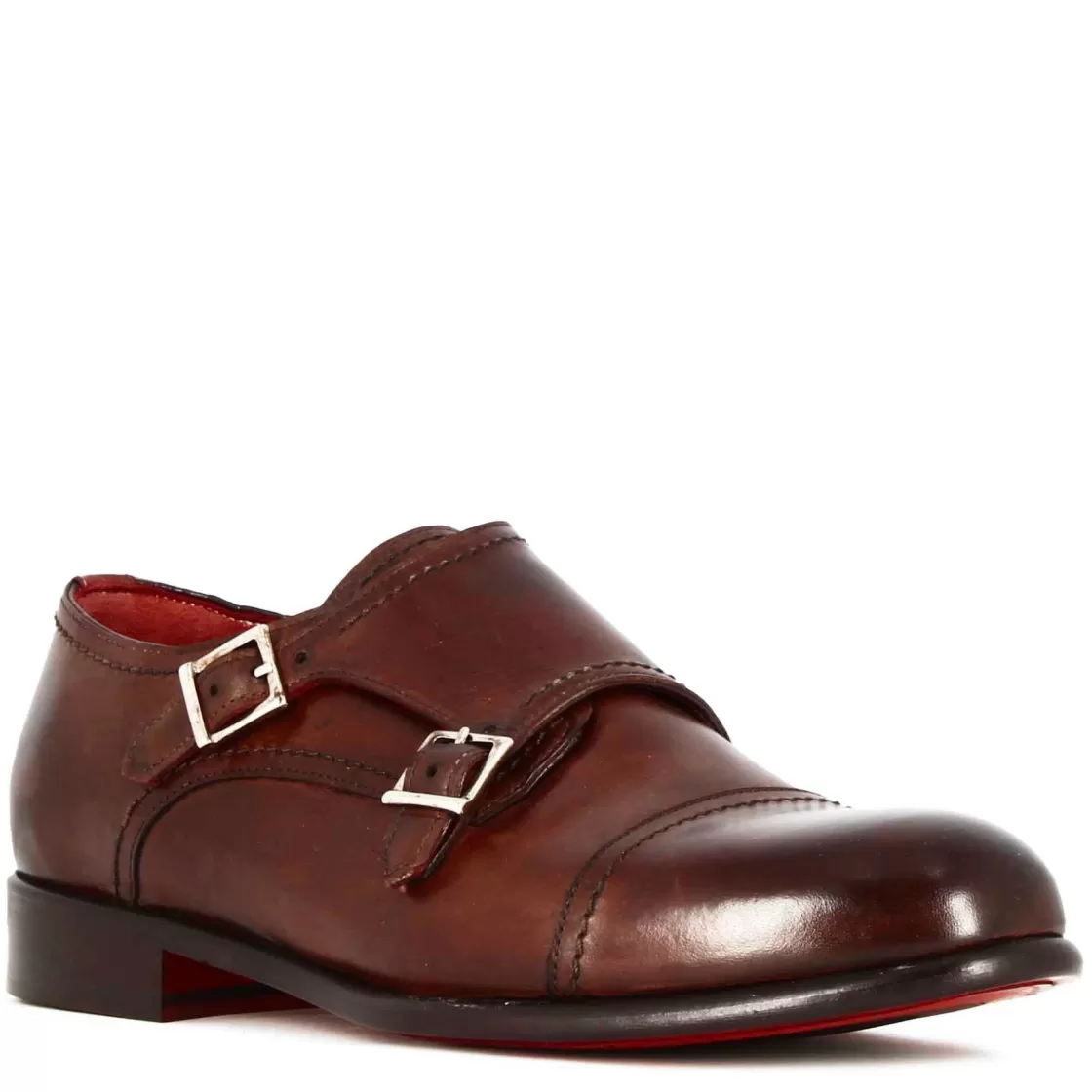 Outlet Leonardo Shoes Scarpa Con Doppia Fibbia Da Uomo Colore Marrone Chiaro