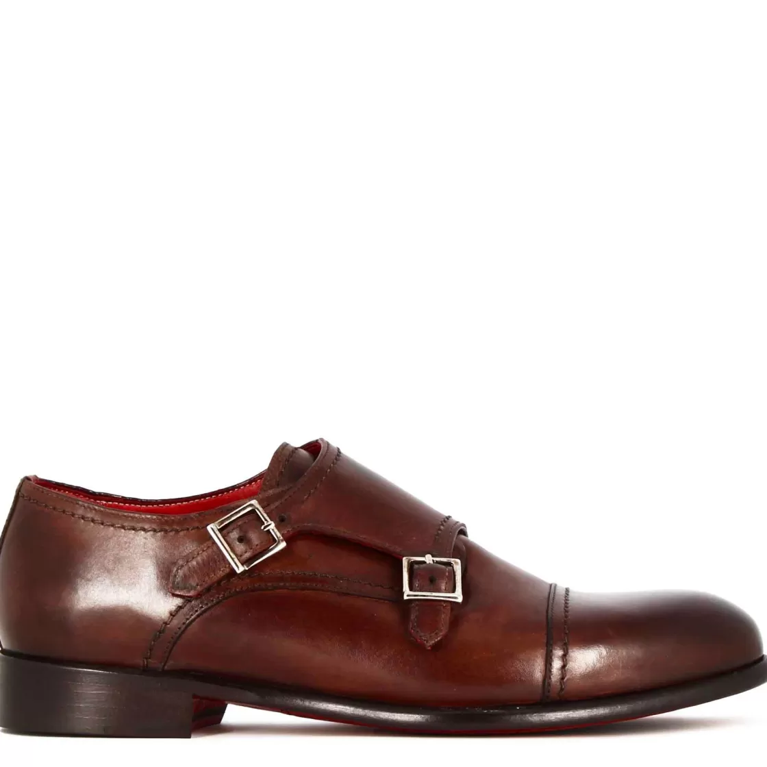 Outlet Leonardo Shoes Scarpa Con Doppia Fibbia Da Uomo Colore Marrone Chiaro