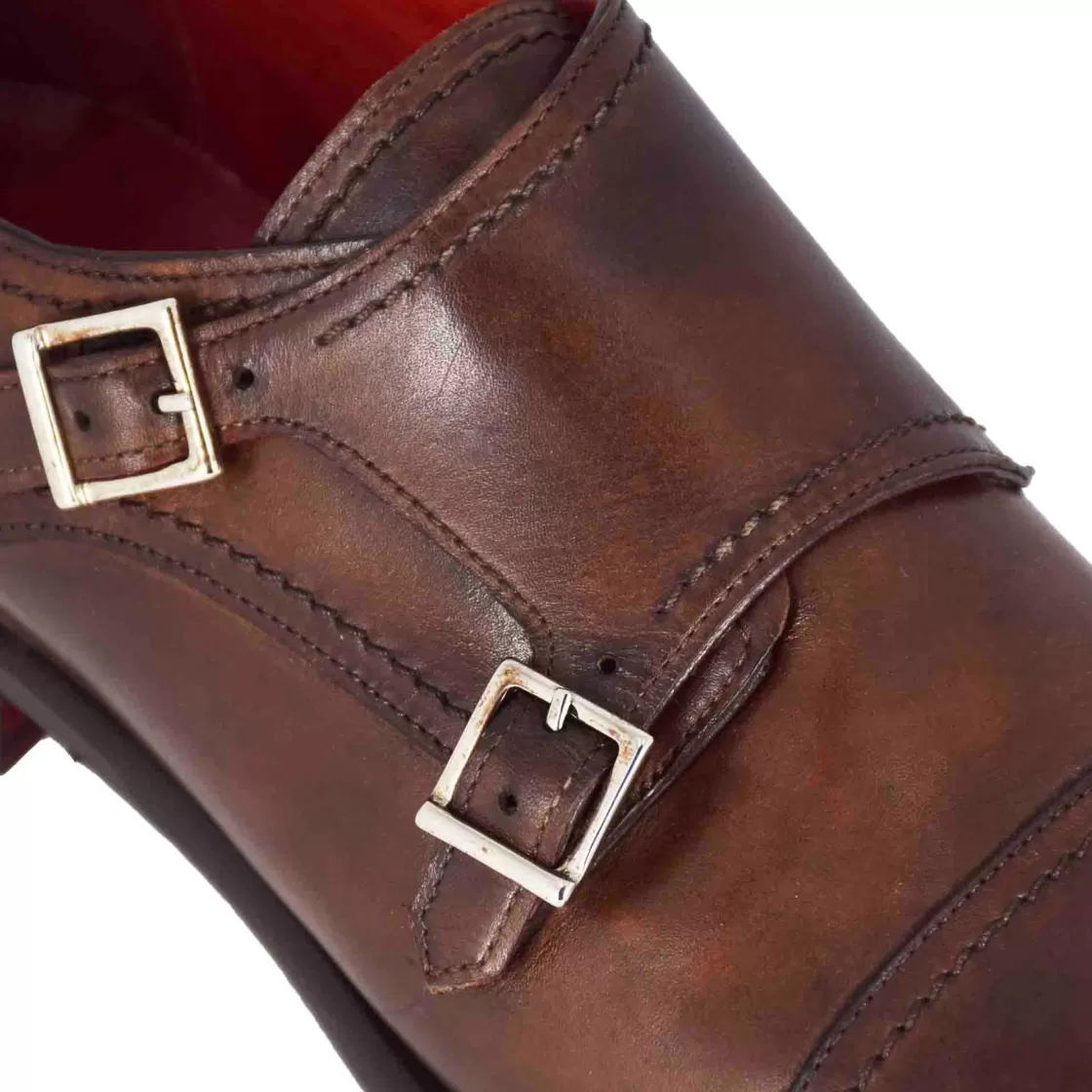 Outlet Leonardo Shoes Scarpa Con Doppia Fibbia Da Uomo Colore Marrone Chiaro