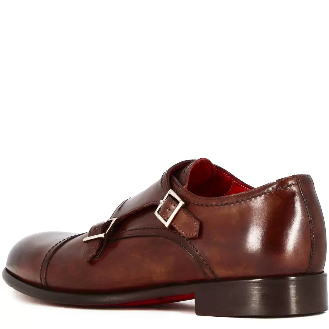 Outlet Leonardo Shoes Scarpa Con Doppia Fibbia Da Uomo Colore Marrone Chiaro