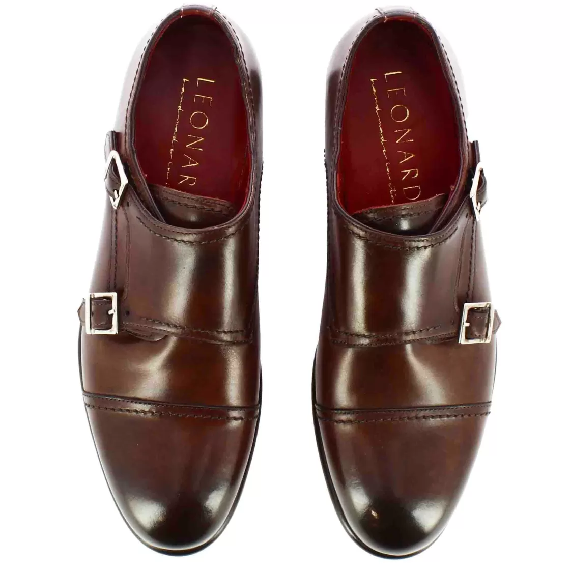 Outlet Leonardo Shoes Scarpa Con Doppia Fibbia Da Uomo Colore Marrone Chiaro