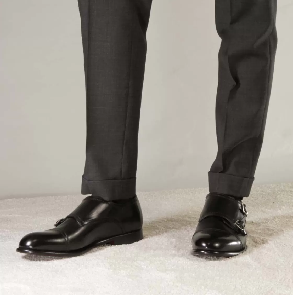 Fashion Leonardo Shoes Scarpa Con Doppia Fibbia Da Uomo In Pelle Colore Nero