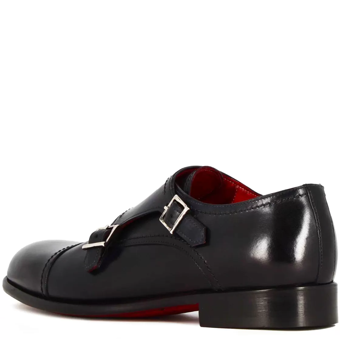 Best Sale Leonardo Shoes Scarpa Con Doppia Fibbia Da Uomo In Pelle Liscia Colore Blu Scuro