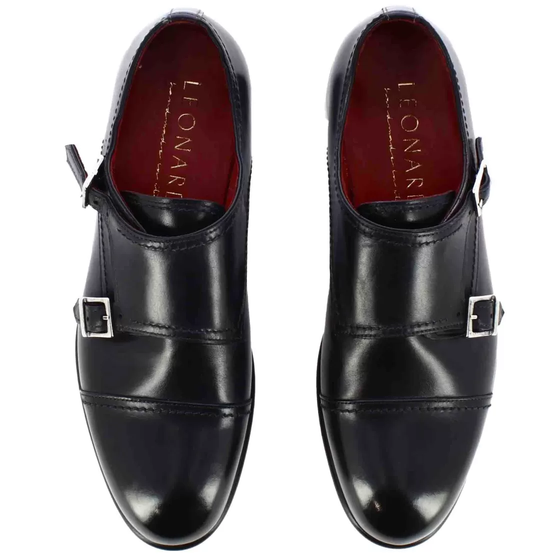 Best Sale Leonardo Shoes Scarpa Con Doppia Fibbia Da Uomo In Pelle Liscia Colore Blu Scuro