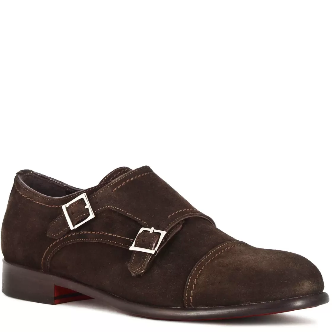 Best Sale Leonardo Shoes Scarpa Con Doppia Fibbia Da Uomo In Pelle Scamosciata Colore Marrone Scuro