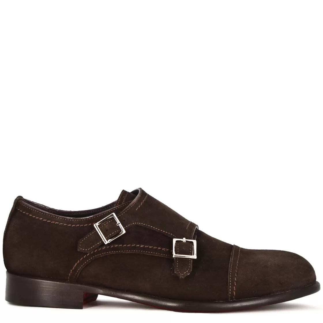 Best Sale Leonardo Shoes Scarpa Con Doppia Fibbia Da Uomo In Pelle Scamosciata Colore Marrone Scuro