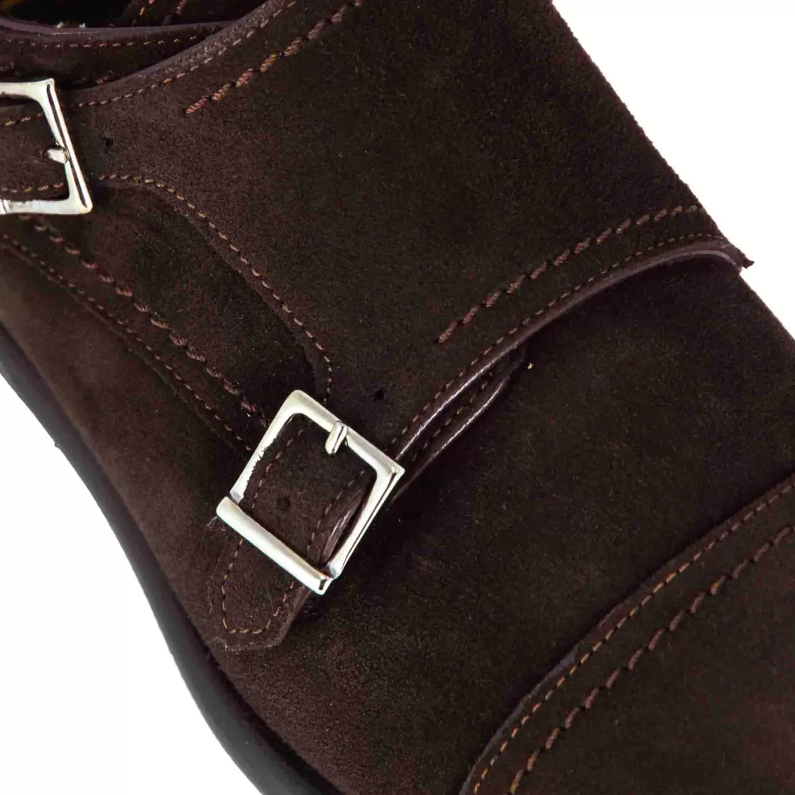 Best Sale Leonardo Shoes Scarpa Con Doppia Fibbia Da Uomo In Pelle Scamosciata Colore Marrone Scuro