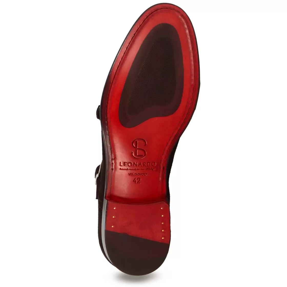 Best Sale Leonardo Shoes Scarpa Con Doppia Fibbia Da Uomo In Pelle Scamosciata Colore Marrone Scuro
