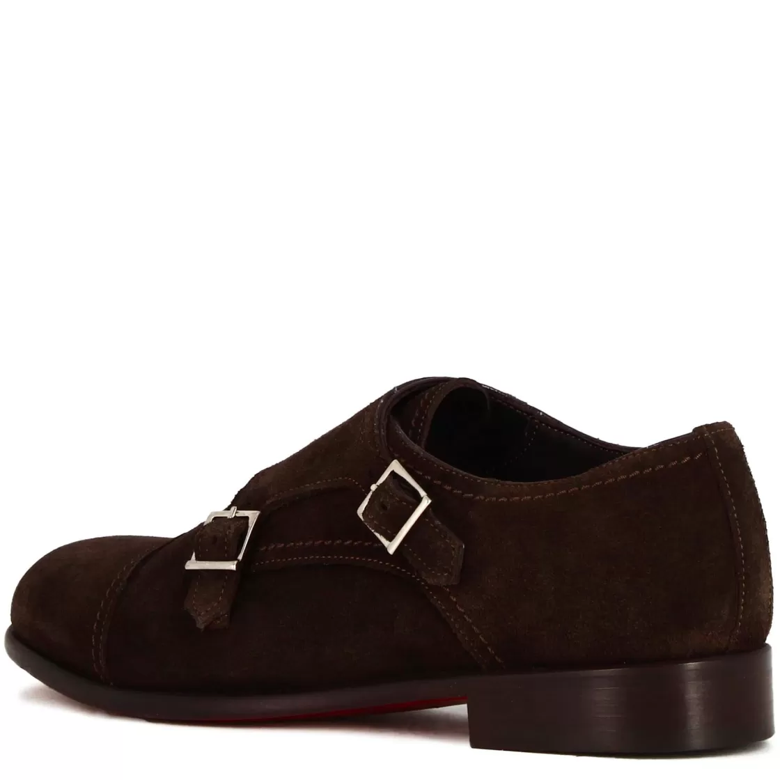 Best Sale Leonardo Shoes Scarpa Con Doppia Fibbia Da Uomo In Pelle Scamosciata Colore Marrone Scuro