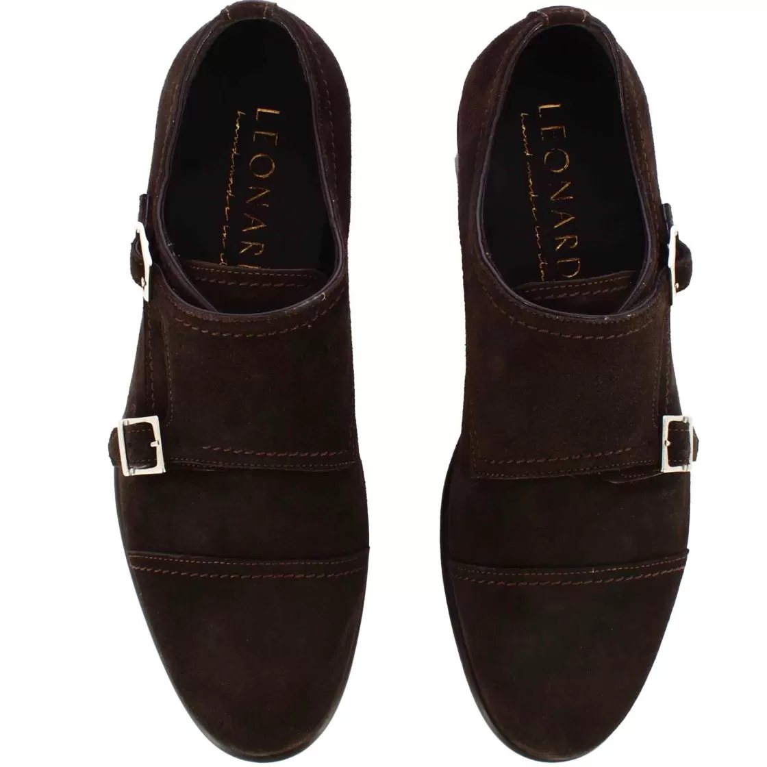 Best Sale Leonardo Shoes Scarpa Con Doppia Fibbia Da Uomo In Pelle Scamosciata Colore Marrone Scuro
