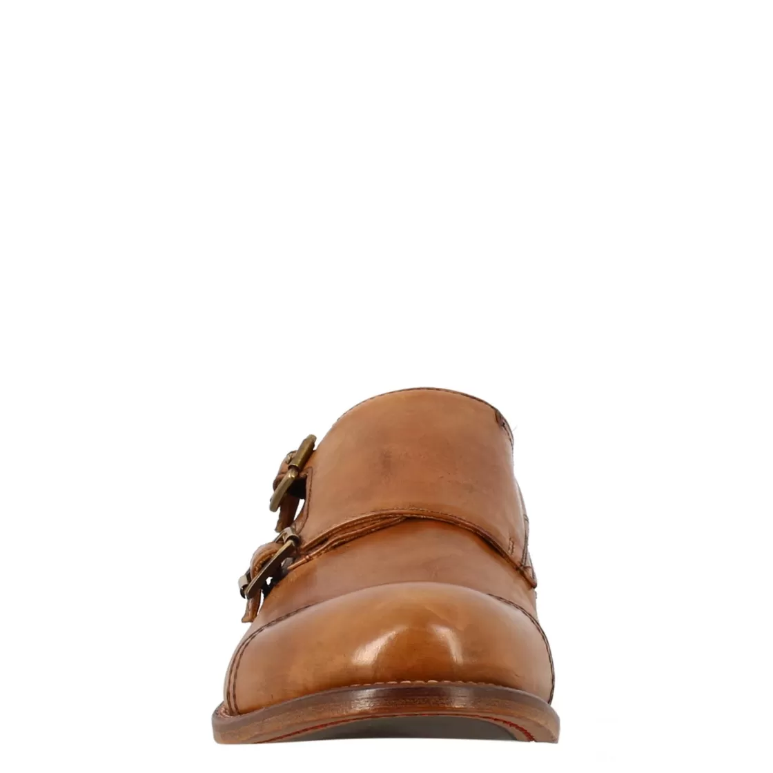 Outlet Leonardo Shoes Scarpa Doppia Fibbia Beige Vintage Elegante Da Uomo In Pelle Marrone Chiaro