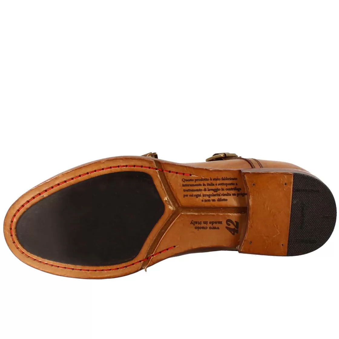 Outlet Leonardo Shoes Scarpa Doppia Fibbia Beige Vintage Elegante Da Uomo In Pelle Marrone Chiaro