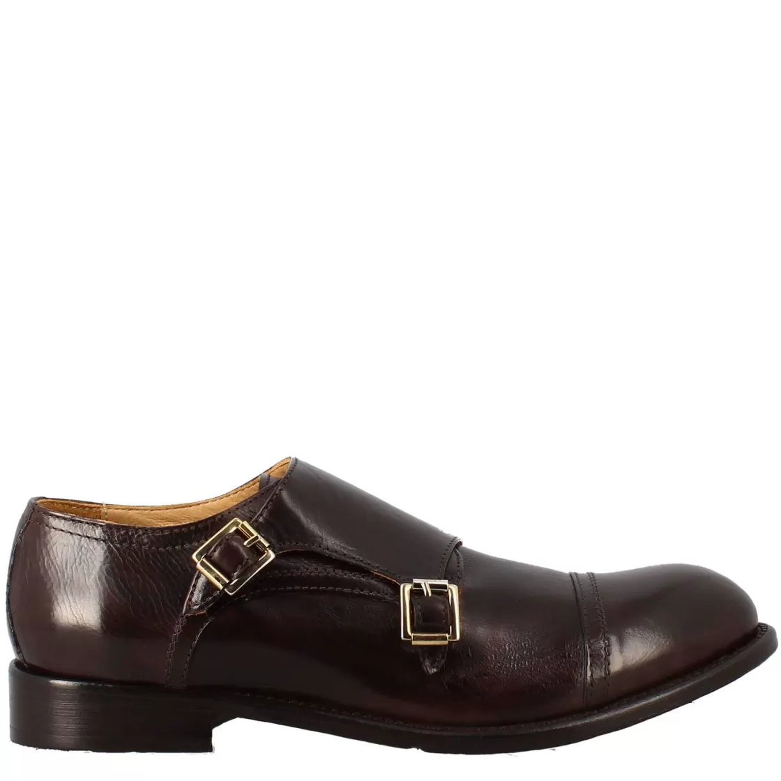 New Leonardo Shoes Scarpa Doppia Fibbia Bronzo Vintage Elegante Da Uomo In Pelle Marrone Scuro