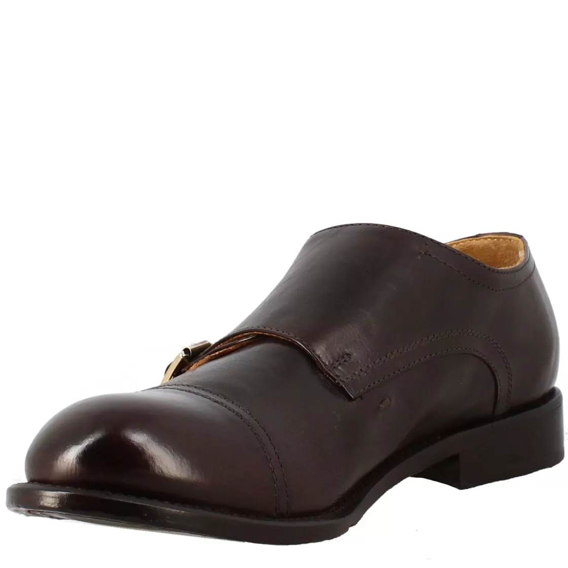 New Leonardo Shoes Scarpa Doppia Fibbia Bronzo Vintage Elegante Da Uomo In Pelle Marrone Scuro