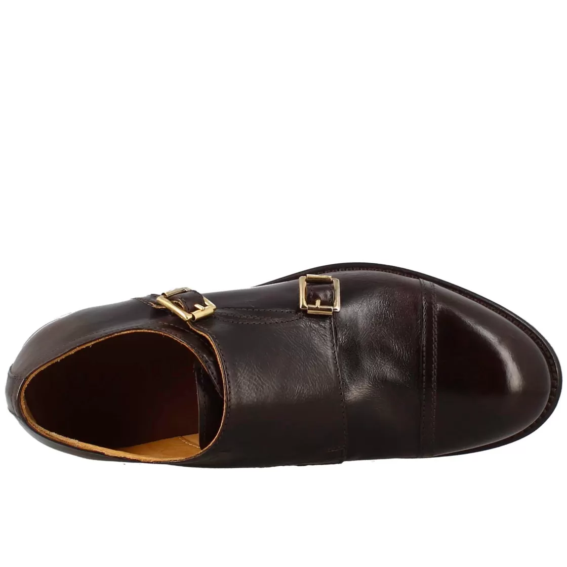 New Leonardo Shoes Scarpa Doppia Fibbia Bronzo Vintage Elegante Da Uomo In Pelle Marrone Scuro