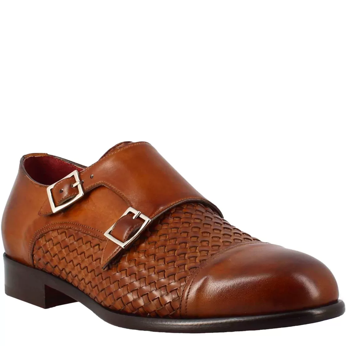 Best Leonardo Shoes Scarpa Doppia Fibbia Da Uomo In Pelle Intrecciata Siena Marrone