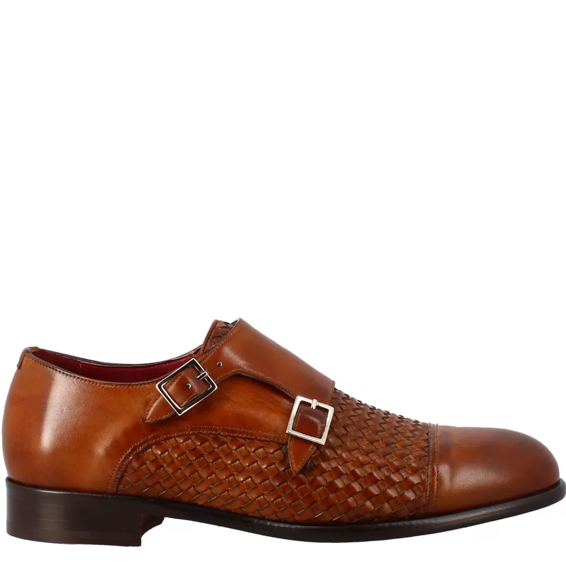 Best Leonardo Shoes Scarpa Doppia Fibbia Da Uomo In Pelle Intrecciata Siena Marrone