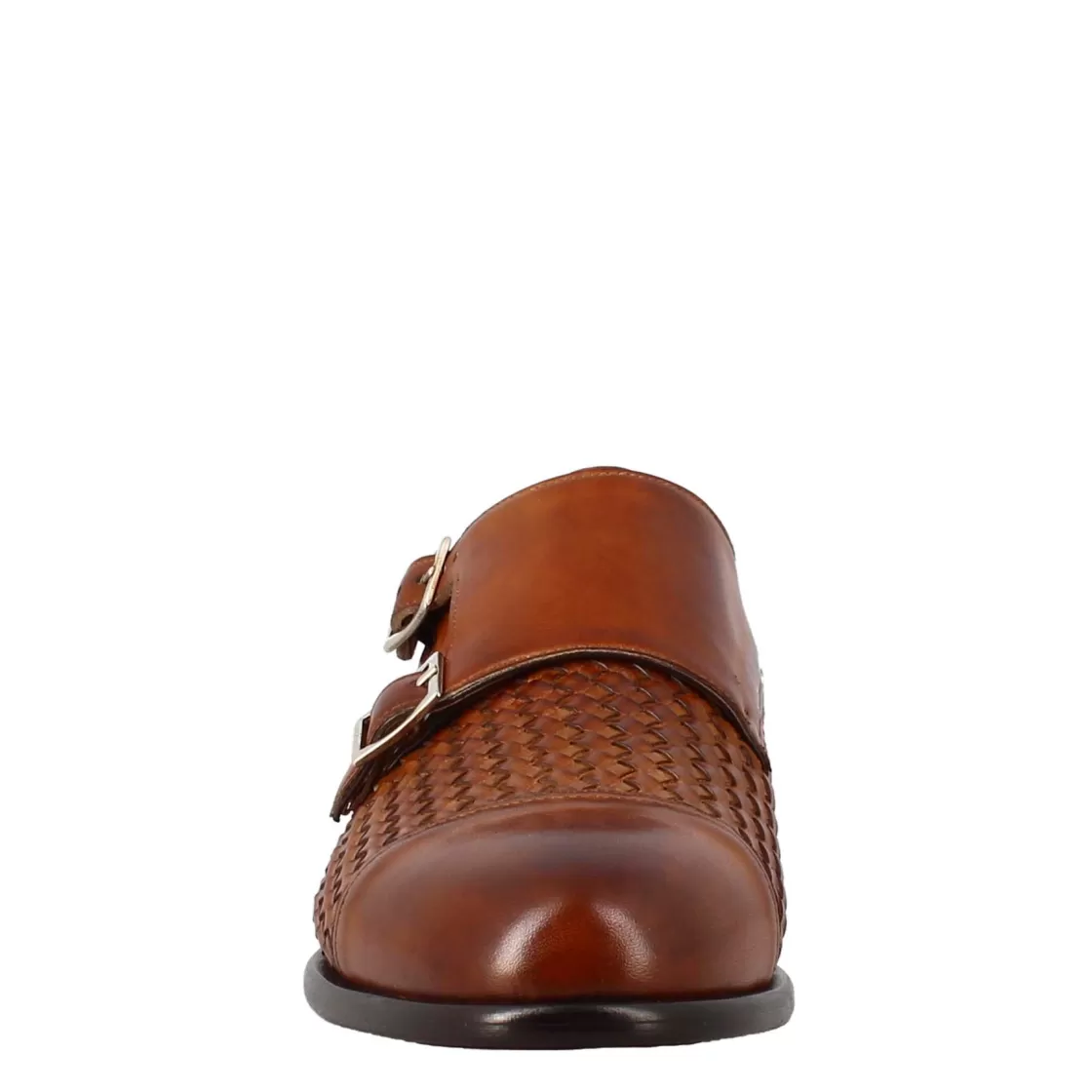 Best Leonardo Shoes Scarpa Doppia Fibbia Da Uomo In Pelle Intrecciata Siena Marrone