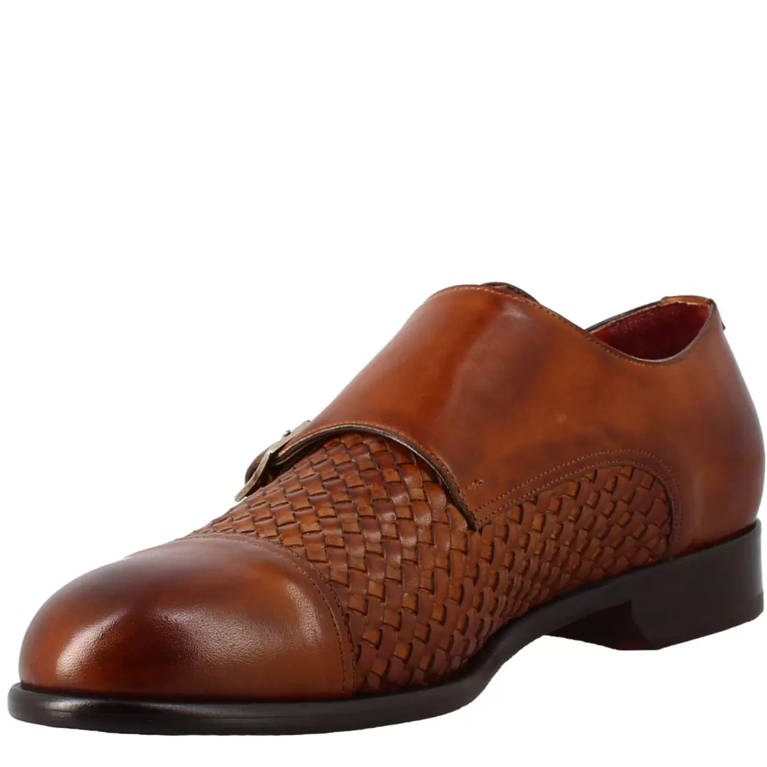 Best Leonardo Shoes Scarpa Doppia Fibbia Da Uomo In Pelle Intrecciata Siena Marrone