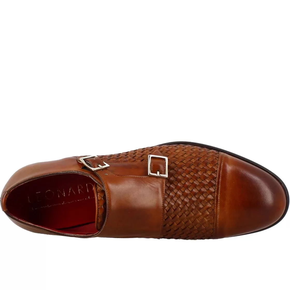 Best Leonardo Shoes Scarpa Doppia Fibbia Da Uomo In Pelle Intrecciata Siena Marrone